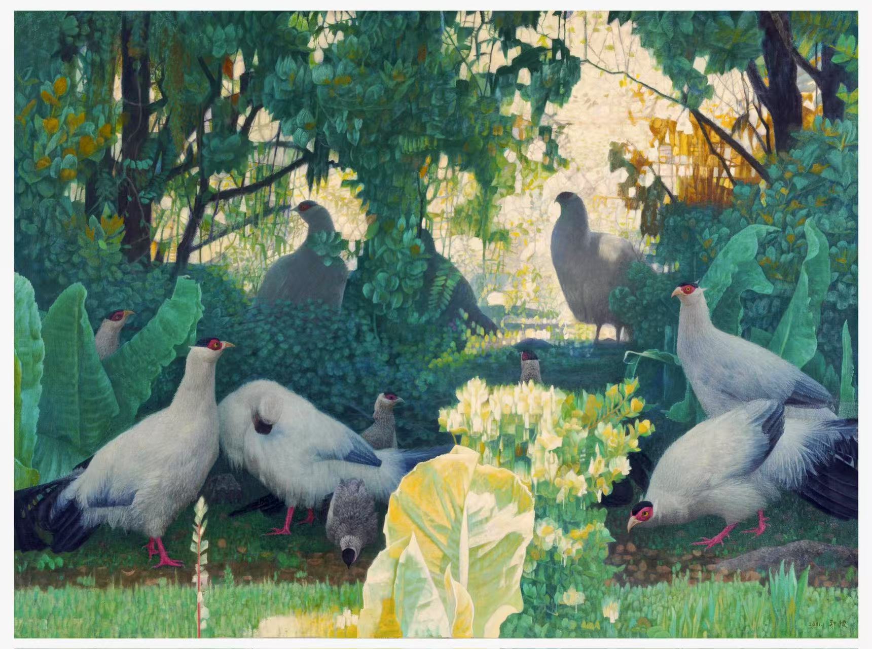 Paradise of the Tibetan Eared Pheasant, oil painting, 97 x 130 cm, 2001.