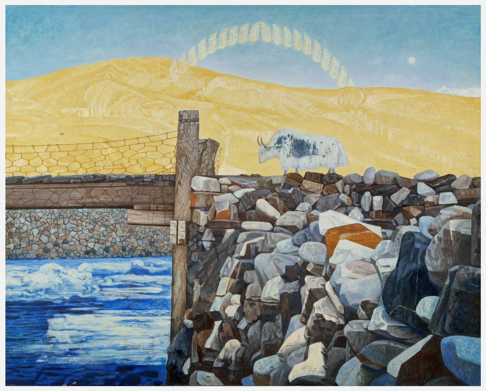 Buddha Light over Sakya Golden Mountain, oil painting, 130 x 160 cm, 1997.